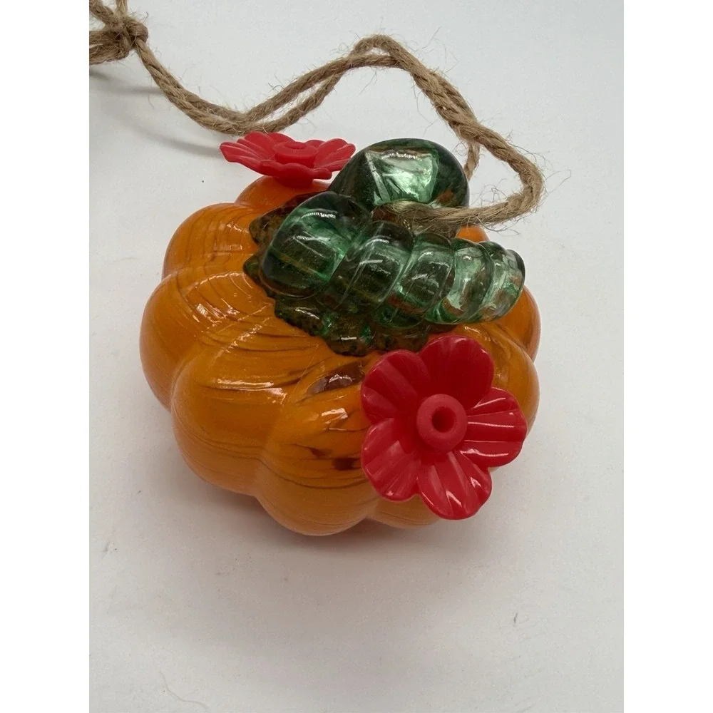 Small Glass Hummingbird Feeders for Outdoors Hanging - Hand Blown Glass Pumpkin